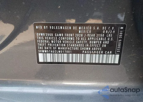 2020 Volkswagen Golf 1.4T Tsi from USA, damaged, VIN 3VWW57AU2LM017001